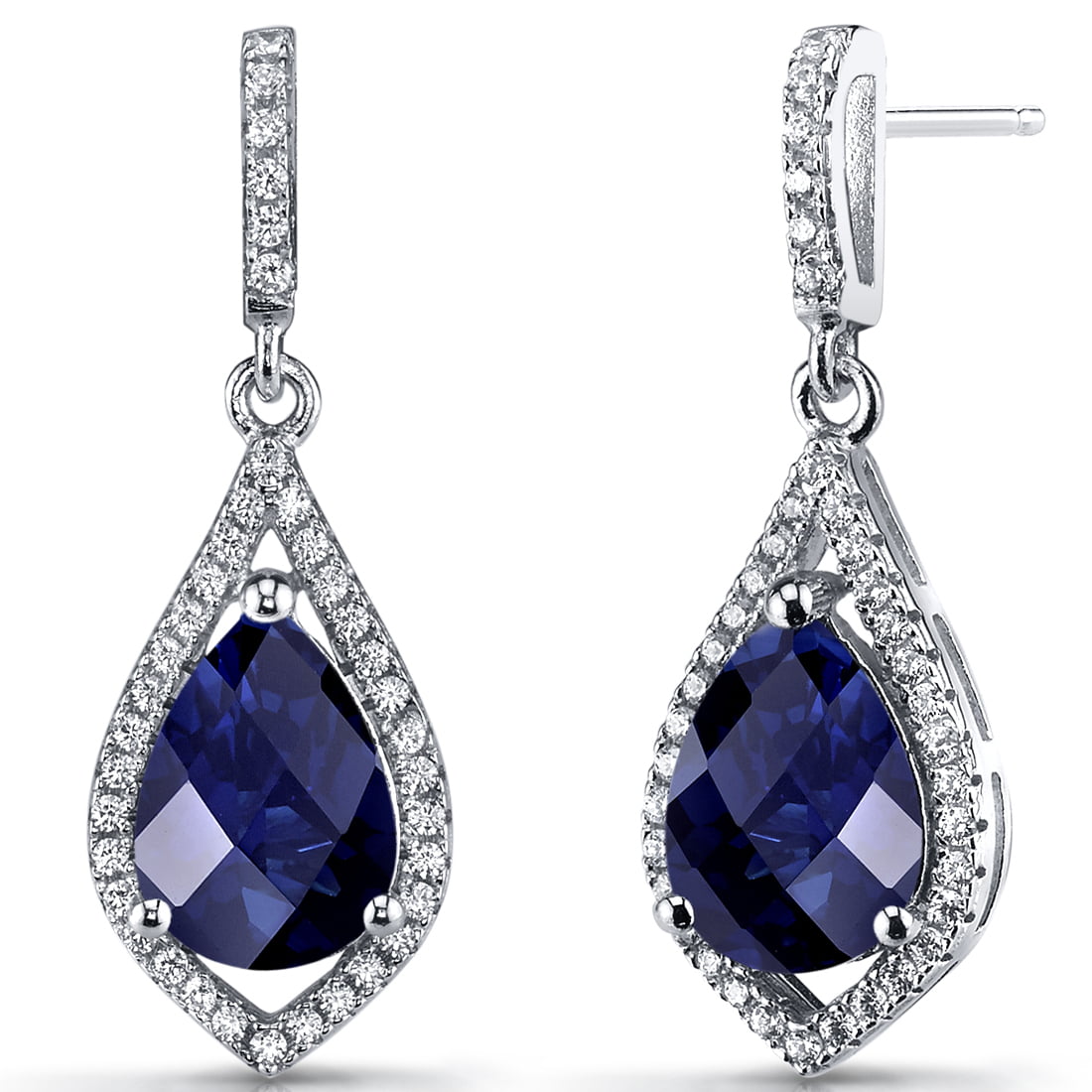 Earrings Pierced Sapphire Lab Created 925 Sterling Silver Blue Gemstones Dangle