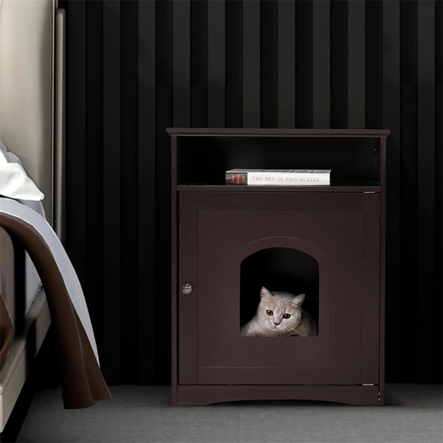 Pefilos 25" Pets Designer Enclosed Cat Litter Box Furniture House with Table, Cat Home Covered Nightstand Cat Washroom Hidden House Enclosure Indoor Kitty Washroom, Brown Pefilos 25" Pets Designer Enclosed Cat Litter Box Furniture House with Table, Cat Home Covered Nightstand Cat Washroom Hidden House Enclosure Indoor Kitty Washroom, Brown