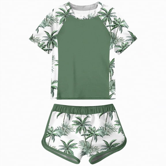 Hessimy Girls Swimsuit 2-Piece Bikini Set Two Sets Matching Bathing Suits Adjustable Strap Summer Beach,Matching Set(Green,18-24 Months)