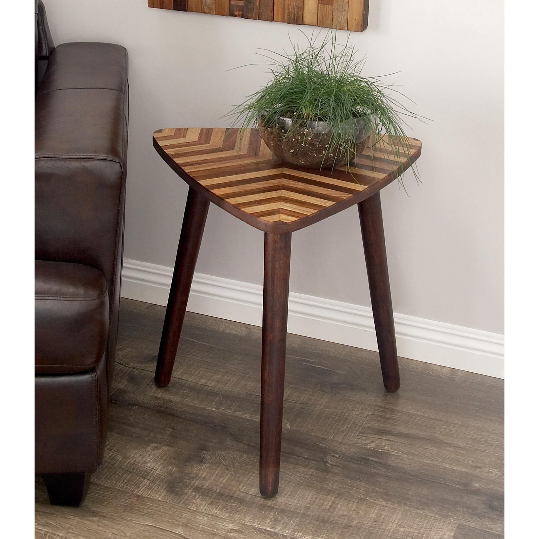 DecMode 20" x 22" Brown Mango Wood Handmade Accent Table with Wood Inlay, 1-Piece