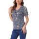 thumbnail image 4 of INSPIRAR CHIC Blusa de Mujer con Volantes Florales, Cuello en V, Mangas Cortas Abullonadas, Talla L, Gris Azul, 4 of 6