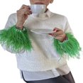 thumbnail image 3 of Women Feather Cuff Lapel Shirts Long Sleeve Contrast Color Button Down Blouse, 3 of 9