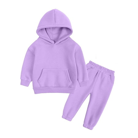 

BIZIZA Baby Outfit Winter Long Sleeve 2-Piece Solid Color Fleece Hoodie Pants for 1-13Y Kids Purple 150