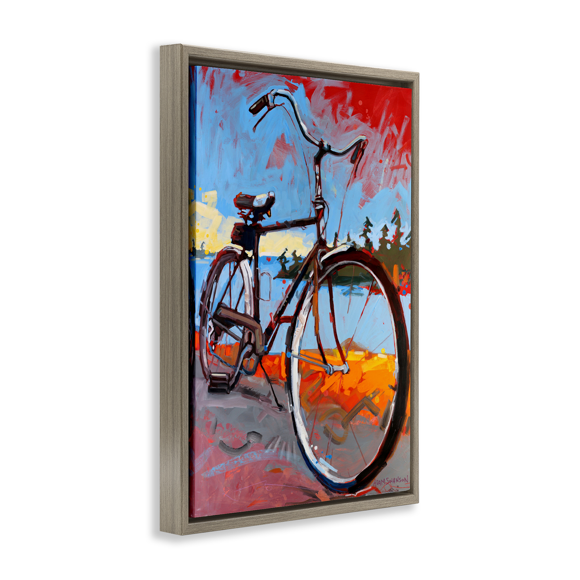 Tonight Bicycle Journey Brown Framed Floater Canvas Wall Art, design by Adam Swanson