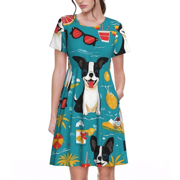 Boston Terrier Women's Dresses Short Sleeve Nightdresses for Summer