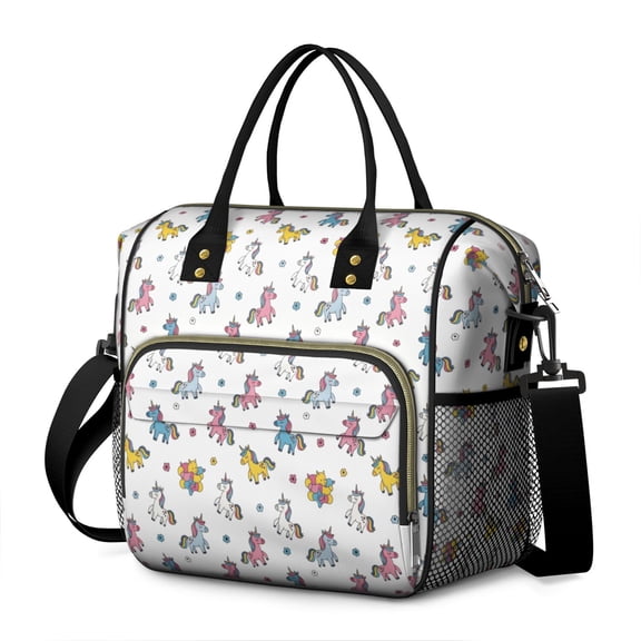 Unicorn and Star White Pattern Insulated Leakproof Lunch Box for Women, Large Lunch Bag for Tween Teen Adult, Loncheras Para Mujer for Work Beach Travel Picnic Camping