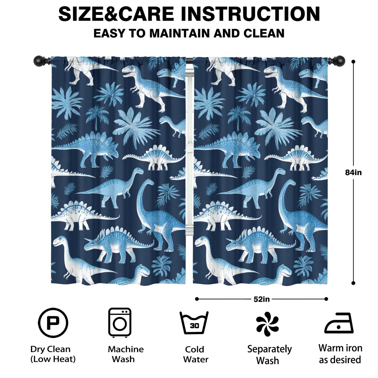 Blackout Kids Curtains,Cute Dinosaur Pattern Childrens Insulated Curtains Set Of 2,Bedroom Essentials,Toddler Room Decor 52x84in(132x213cm)