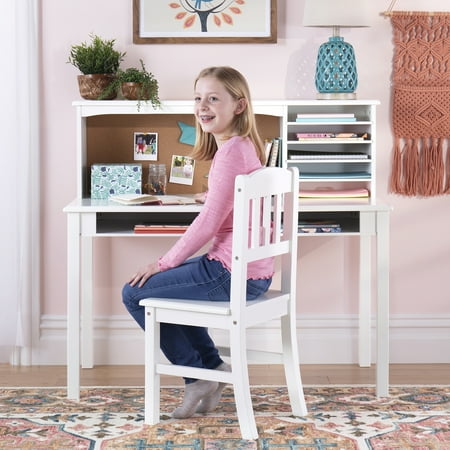 Guidecraft Children’s Media Desk and Chair Set- White: Wooden Study Table  Kids Bedroom Furniture