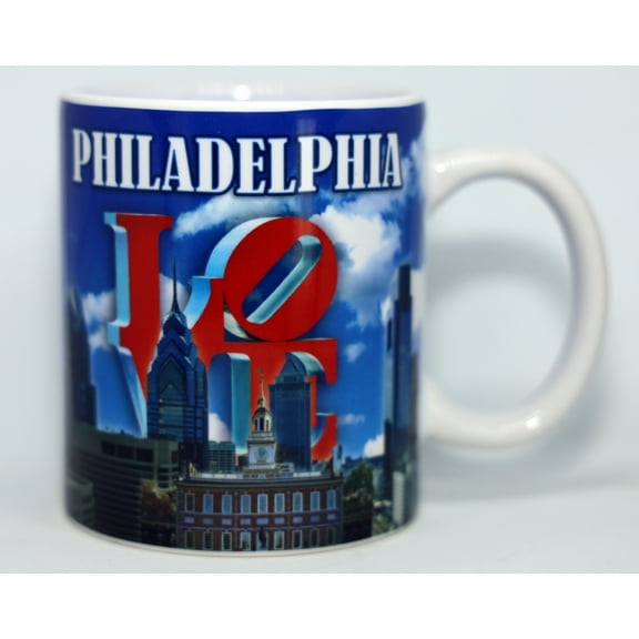 Philadelphia Pennsylvania Day Skyline Love Sculpture Mug 11 oz