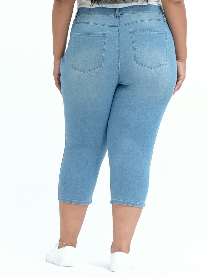 A3 Denim Women's Plus Size Stretch Curve-Flattering Capris