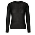 thumbnail image 3 of HAiming Women Crewneck Sheer Mesh Knitted Hollow out Sweater Solid Color Long Sleeve Loose Basic Pullover Tops Blouse, 3 of 6