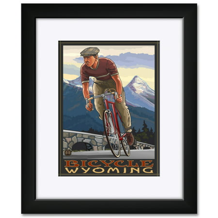 Bicycle Wyoming Downhill Biker Mountains Framed & Matted Art Print by Paul A. Lanquist. Print Size: 9