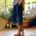 thumbnail image 2 of Dagugfen Cotton Linen Capris for Women with Pockets Straight Leg Drawstring Elastic Waist Capri Pants Lightweight Casual Beach Pants, 2 of 8