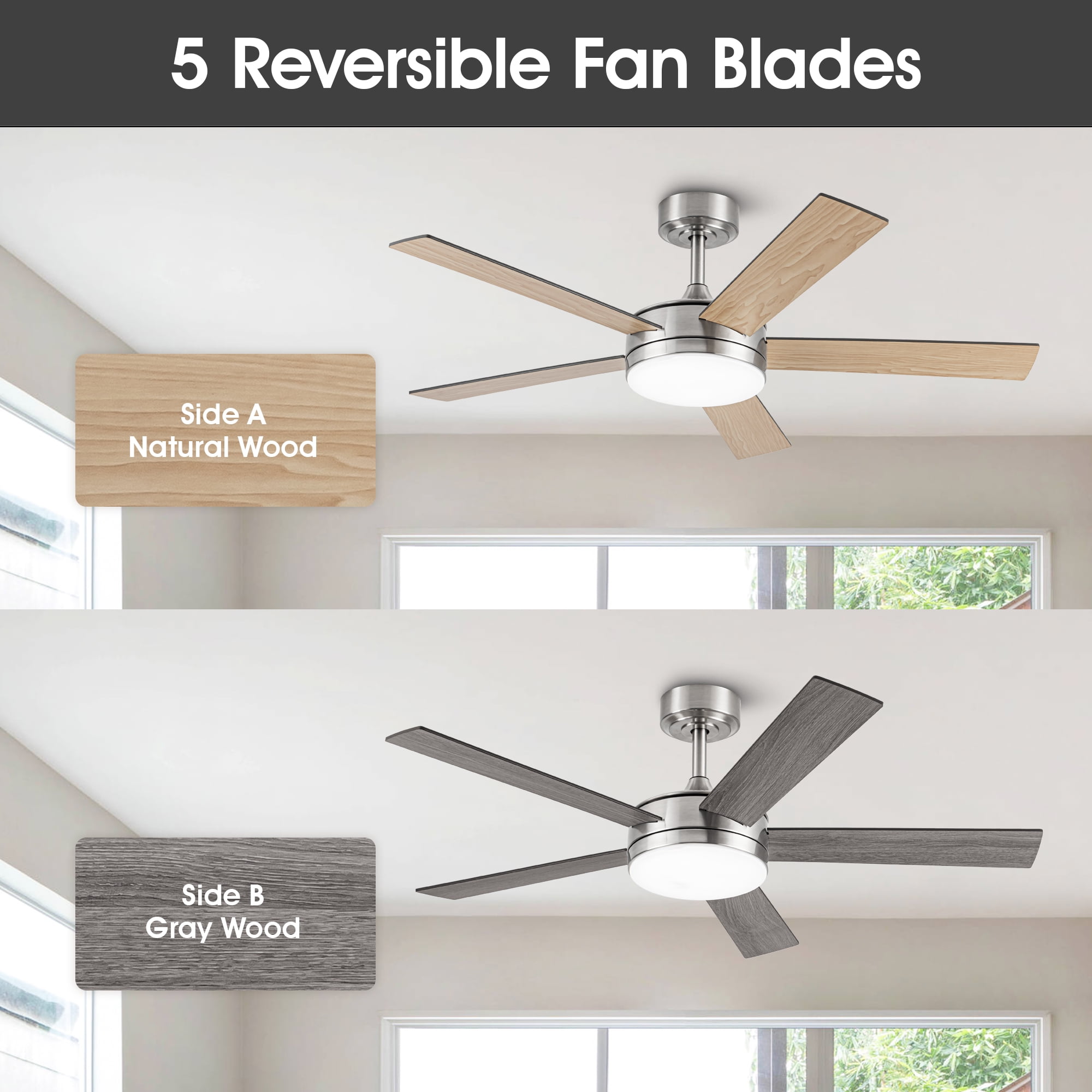 Vaczon 48" Modern Brushed Nickel Smart Ceiling Fan with Light and Remote for Living Room and Dining Room