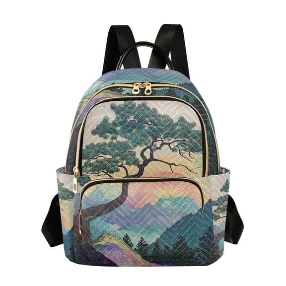 FORMRS Mini Backpack Purse for Women Quilted Travel Daypack Casual Shoulder Bag, Pine Tree Rainbow