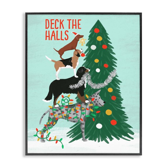 Stupell Industries Modern Deck The Halls Stacked Dogs Black Framed Giclee Art, 11 x 14, by Jilly Jack Designs