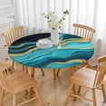thumbnail image 3 of Blue Gold Wave Marble Pattern Round Fitted Tablecloth with Elastic Edge,Dining Table Cover Waterproof,Outdoor Round Tablecloth for Camping,Dining,Indoor and Outdoor, 3 of 7
