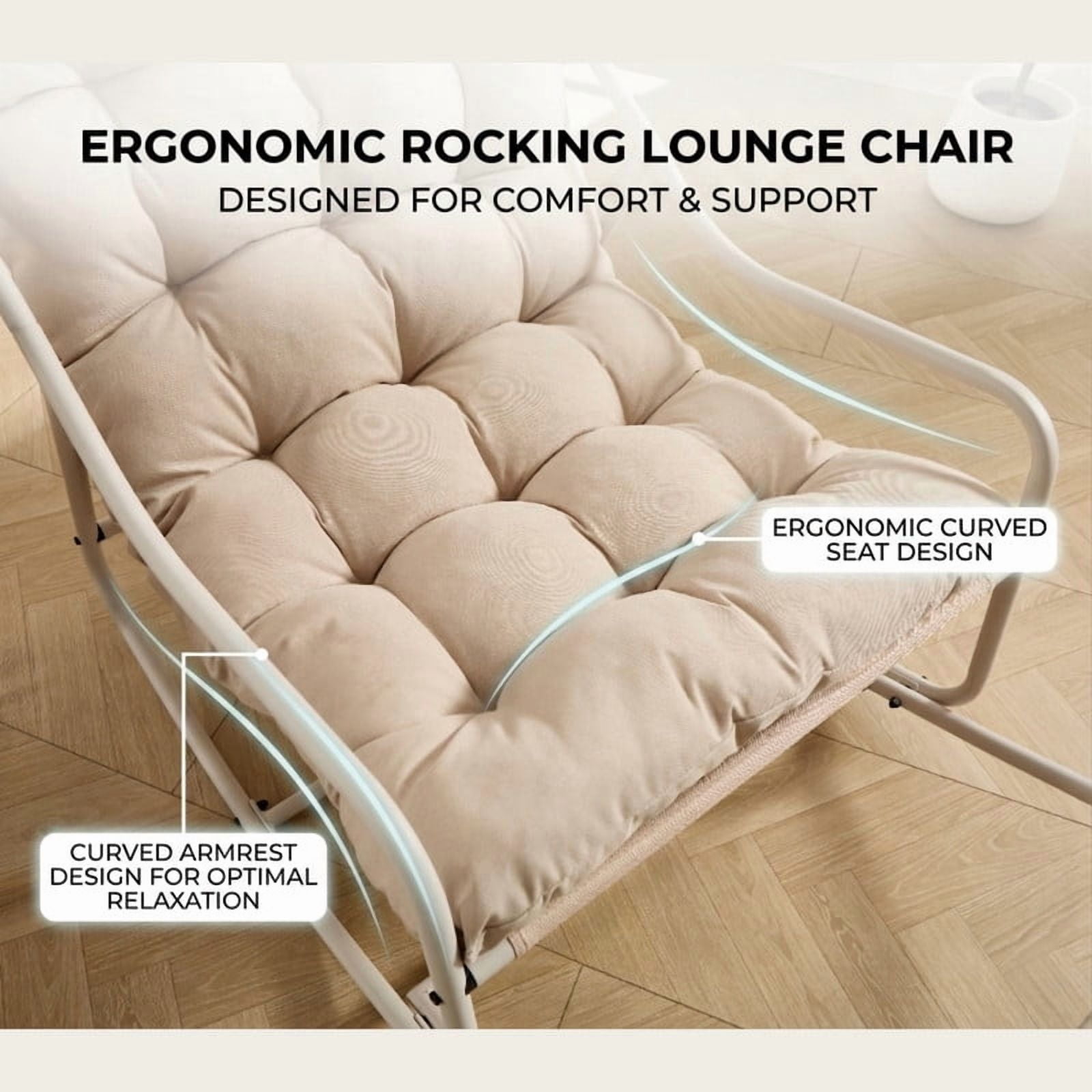 Howcool Patio Rocking Chair with Footrest & Cushion, Curved-Arm Glider Rocking Chair, Indoor Accent Chair
