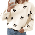 thumbnail image 3 of Chandail Imprimé Y2K pour Femmes Col Rond Manches Longues Épaules Tombantes Tricot TG, 3 of 7