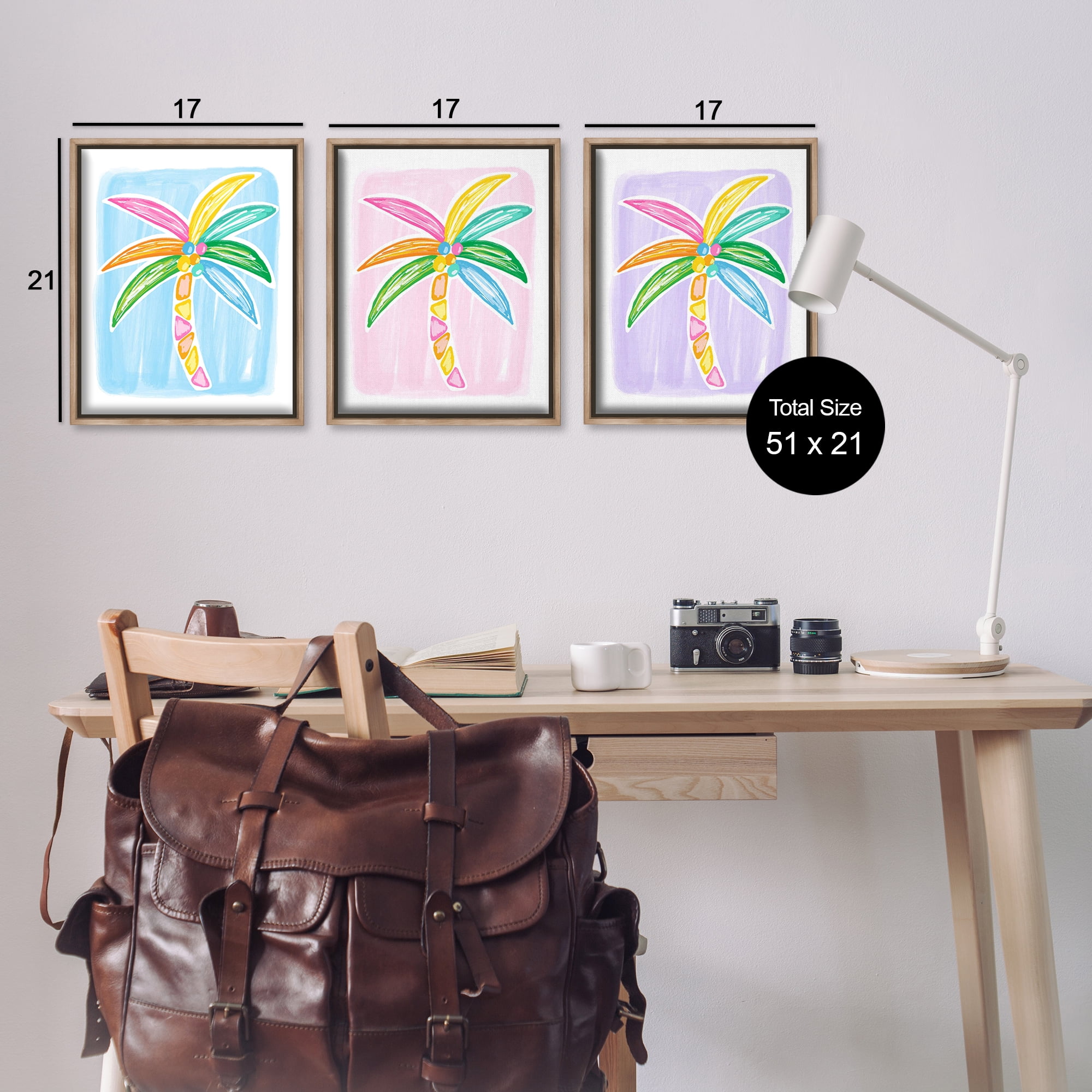 Stupell Industries Fun Summer Palms Plants & Flowers Painting Brown Floater Framed Canvas Art Print Wall Art, 17 x 21, Set of 3