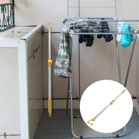 TABLZONE Retractable Clothesline Pole with Golden Stainless Steel, Indoor & Outdoor Clothes Drying Tool, 1 Set