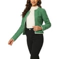 thumbnail image 4 of INSPIRE CHIC Women's Plaid Tweed Open Front Office Short Blazer S Green, 4 of 6