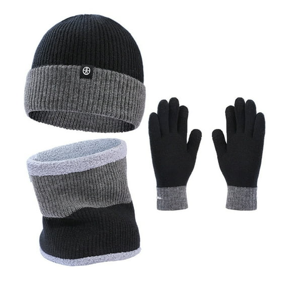 Dyfzdhu Warm Knitting Gloves Hat Three Piece Scarf Wool Reversible Color Ear Protector Winter Suit