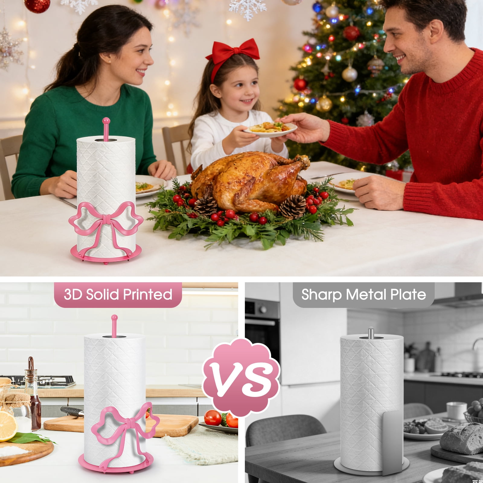 Wanchiy Pink Bow Paper Towel Holder, Countertop Paper Towel Rack for Bathroom, Dining Table & Home Décor,Decorative Kitchen Tissue Stand,Housewarming Gift
