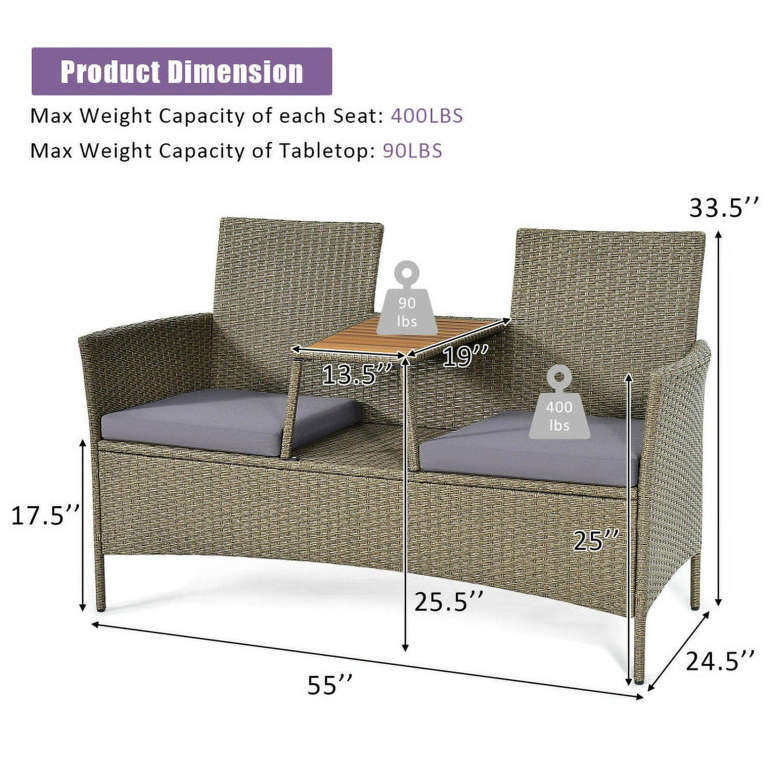 Aimee Lii 2-Person Patio Rattan Conversation Furniture Set, Small Patio Set with Coffee Table Aimee Lii 2-Person Patio Rattan Conversation Furniture Set, Small Patio Set with Coffee Table