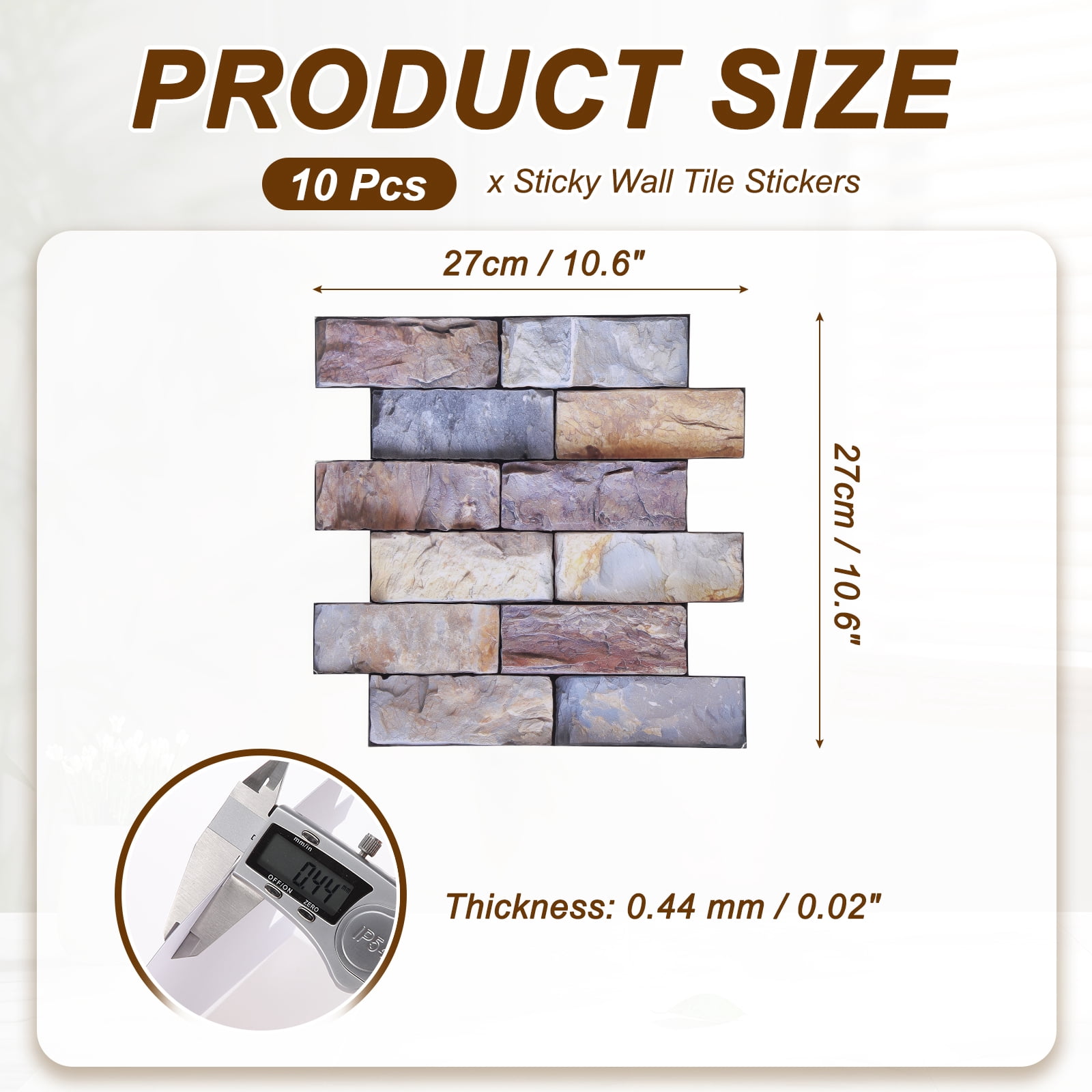 Uxcell 10Pcs Peel and Stick Backsplash Tiles 10.6" x 10.6" 3D Thickened Stone Texture Self-Adhesive Tile Stickers Wallpaper Wall for Kitchen Bathroom Bedroom, Brown Gray