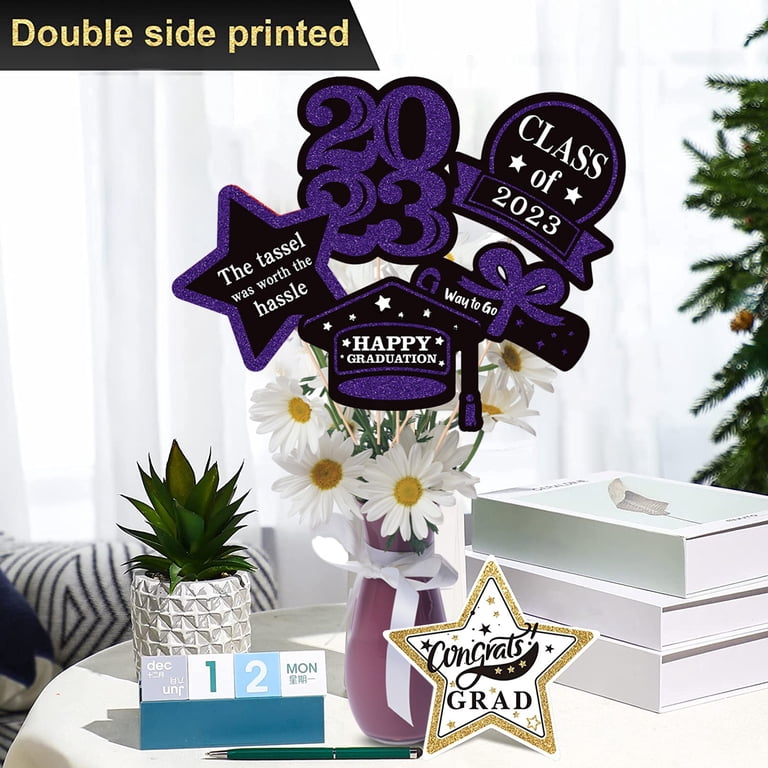 SAMOKA Graduation Cupcake Toppers - 24 PCS Class Of 2023 Blue Cap & Diploma Picks, Cake Decorations