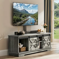 Dextrus Farmhouse TV Stand with Mount for 32-70" TVs, Media Console Cabinet with Barn Doors, Gray