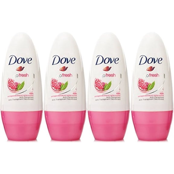 Dove Go Fresh Antiperspirant Deodorant Roll-On, Pomegranate & Lemon Verbena Scent, 48-Hour Odor & Sweat Protection, 1.7 oz Each, 4 Pack