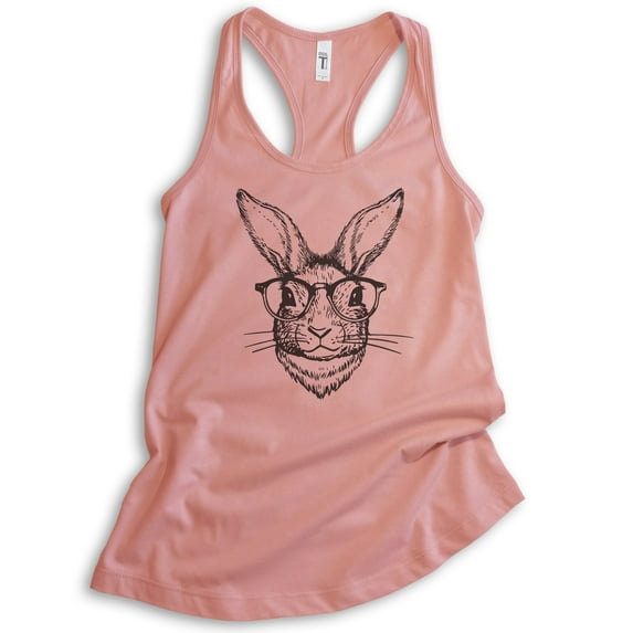 Hipster Rabbit Tank Top, Ladies Racerback Tank Top, Easter Tank, Rabbit Tank, Easter Bunny Tank, Desert Pink, X-Large