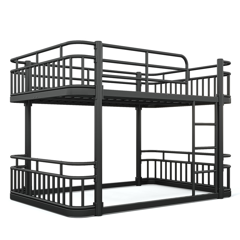 Full over Full Bunk Bed with Built-in Ladder & Safe Guardrails, Curved-Edge Sleek Metal Bed Frame with No Slat Floor Bed