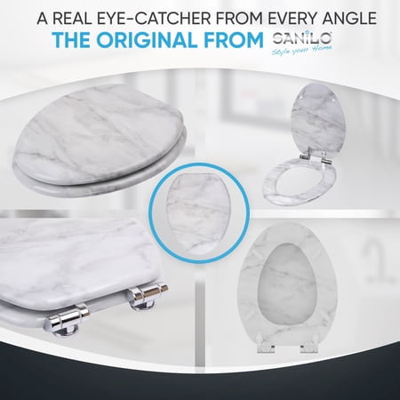 Sanilo Soft Close Toilet Seat ELONGATED, Quiet and Slow Close Lid and Seat, Strong Bumpers and Hinges, Marble