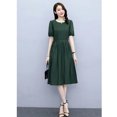 thumbnail image 2 of Femmes Manches Courtes Robe Élégante Col Rond à Lacets Pull-Up une-Ligne Jupe Décontractée Couleur Unie Robe en Vrac, 2 of 8