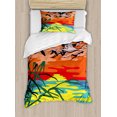 thumbnail image 1 of Flamingo Twin Size Duvet Cover Set, Flamingos Flying in the Air with Horizon Landscape Illustration Savannah Artwork, Decorative 2 Piece Bedding Set with 1 Pillow Sham, Multicolor, by Ambesonne, 1 of 3