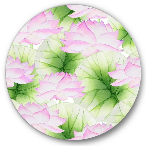 Designart 'Ancient Pink Lotuses In The Pond IX' Traditional Circle Metal Wall Art 36x36 - Disc of 36