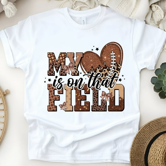 My Heart Is on That Field Shirt | Football Mom Game Day Graphic Tee, White, Size S