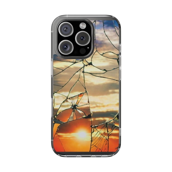 DistinctInk Clear Hybrid Case for Apple iPhone 16 Pro (6.3" Screen) - Shattered Glass Sunrise - Shockproof Protection