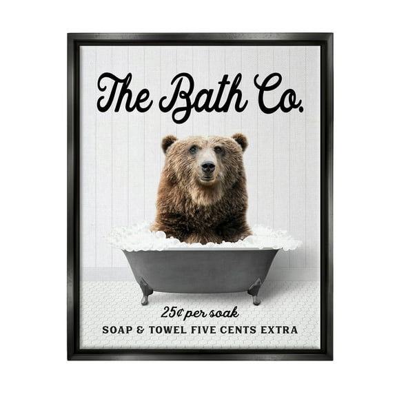 Stupell Industries Vintage Bathroom Bear Animals & Insects Painting Black Floater Framed Art Print Wall Art, 17 x 21