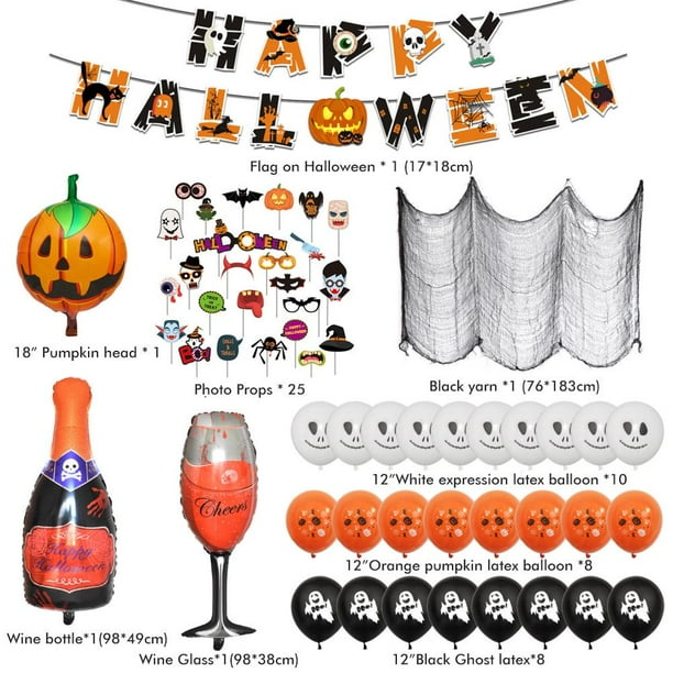 Globos De Látex Para Halloween, Globos De Película De Aluminio, Bandera, Conjunto De Gasa Negra, Decoración De Fiesta, Decoraciones Para Fiesta De Halloween Serendint HA039699-03