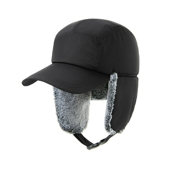 TOPTIE Winter Hats with Earflaps Trapper Hat Warm Hat Windproof Faux Fur Fully Lined-Black
