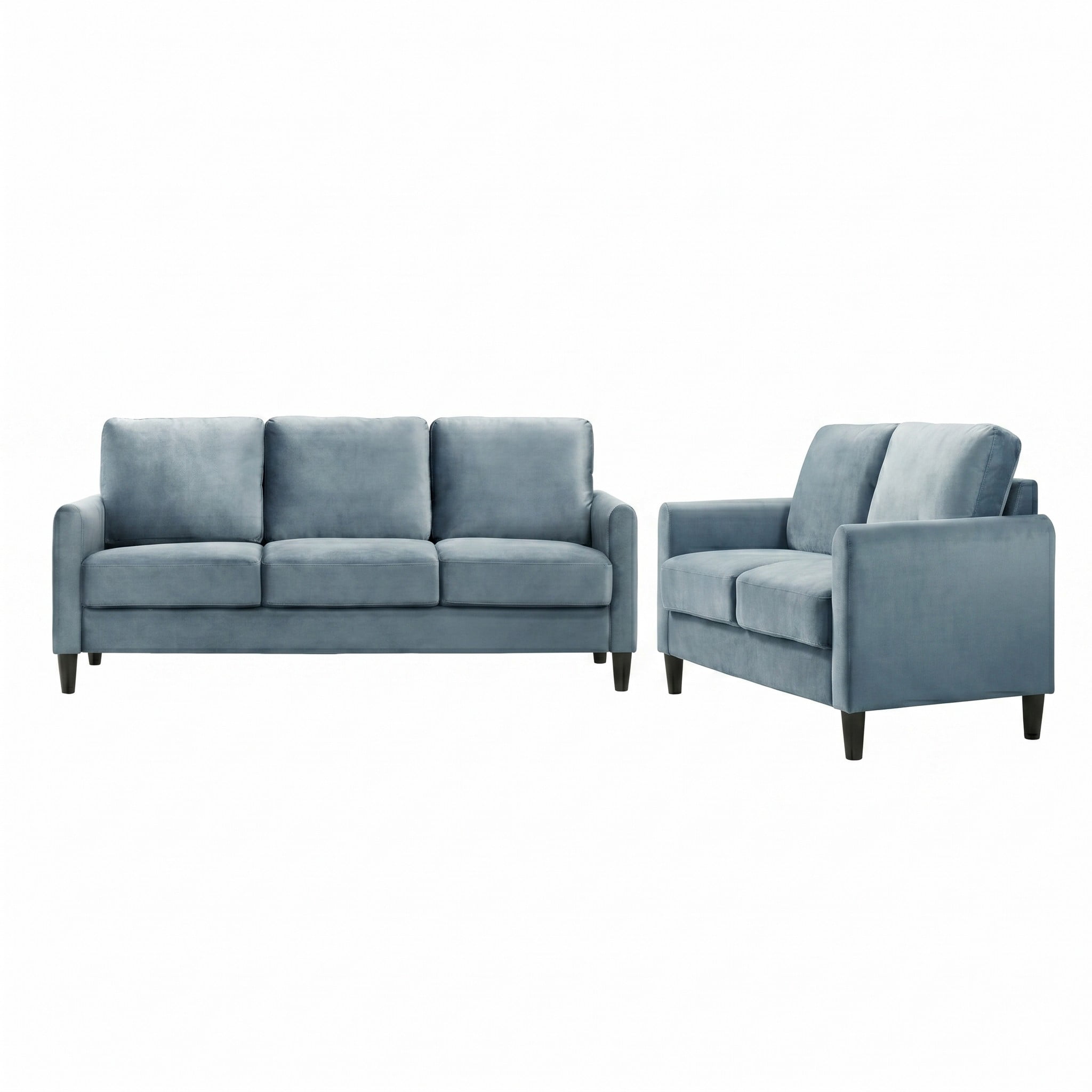 Home Design Airell 2-Piece Living Room Set with Loveseat and Sofa, Soft Velvet Fabric, Modern Upholstered Design, Blue