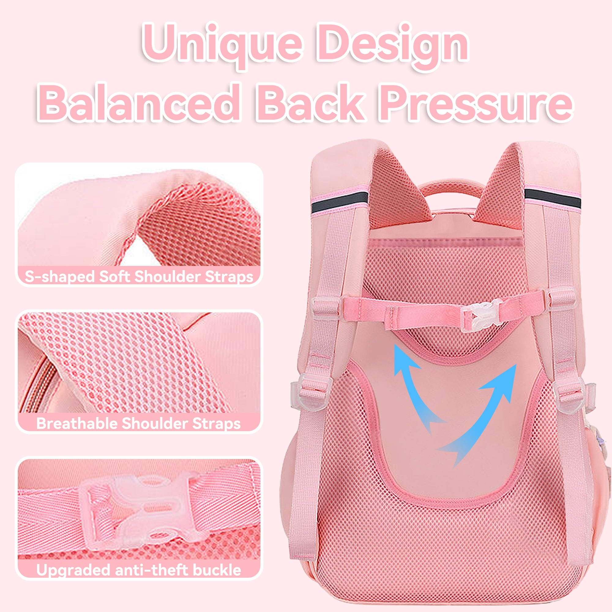 School Backpacks Bags for Girls, Kids Casual Bookbag for Child Teens, Pink