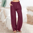 thumbnail image 2 of XFLWAM Linen Pants for Women Wide Leg Beach Summer Pants High Waisted Boho Baggy Flowy Palazzo Trousers with Pockets Red S, 2 of 6
