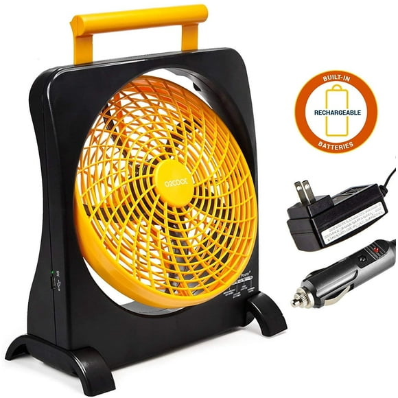 O2COOL 10-Inch Battery Operated Fan, Portable for Emergencies with Internal Rechargeable Battery, Orange