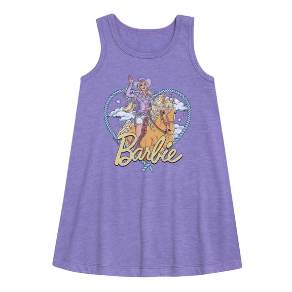 Barbie - Western Barbie Heart - Toddler And Youth Girls Short Sleeve Aline Dress
