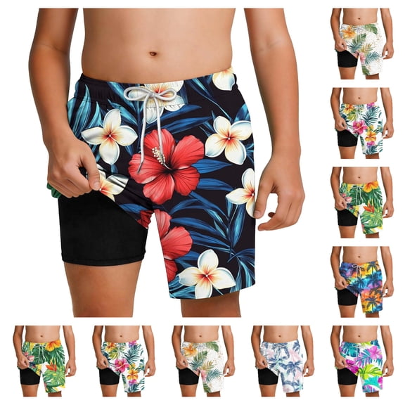 Afuyipoi Boys Beach Shorts Size 10-12,Hawaiian Print Summer Quick-Dry Swimwear Bottoms Multicolor